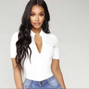 Fashion nova white zip up bodysuit